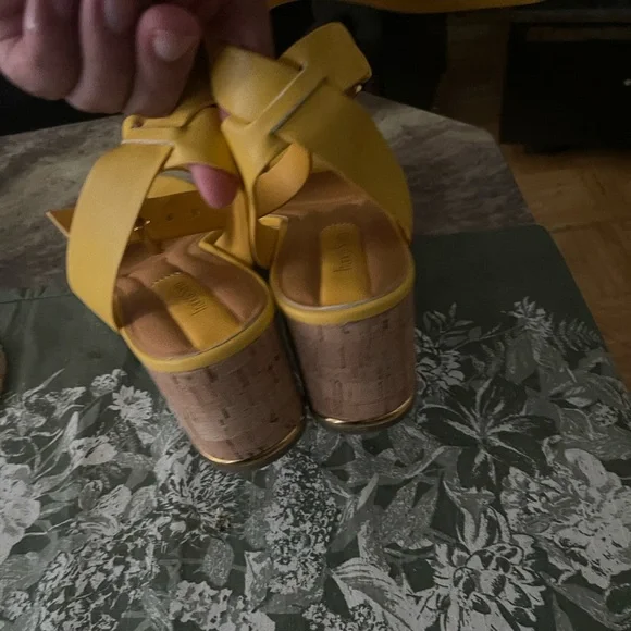 Franco Sarto Yellow Multi-Color Woven Wedges - Picture 6 of 9